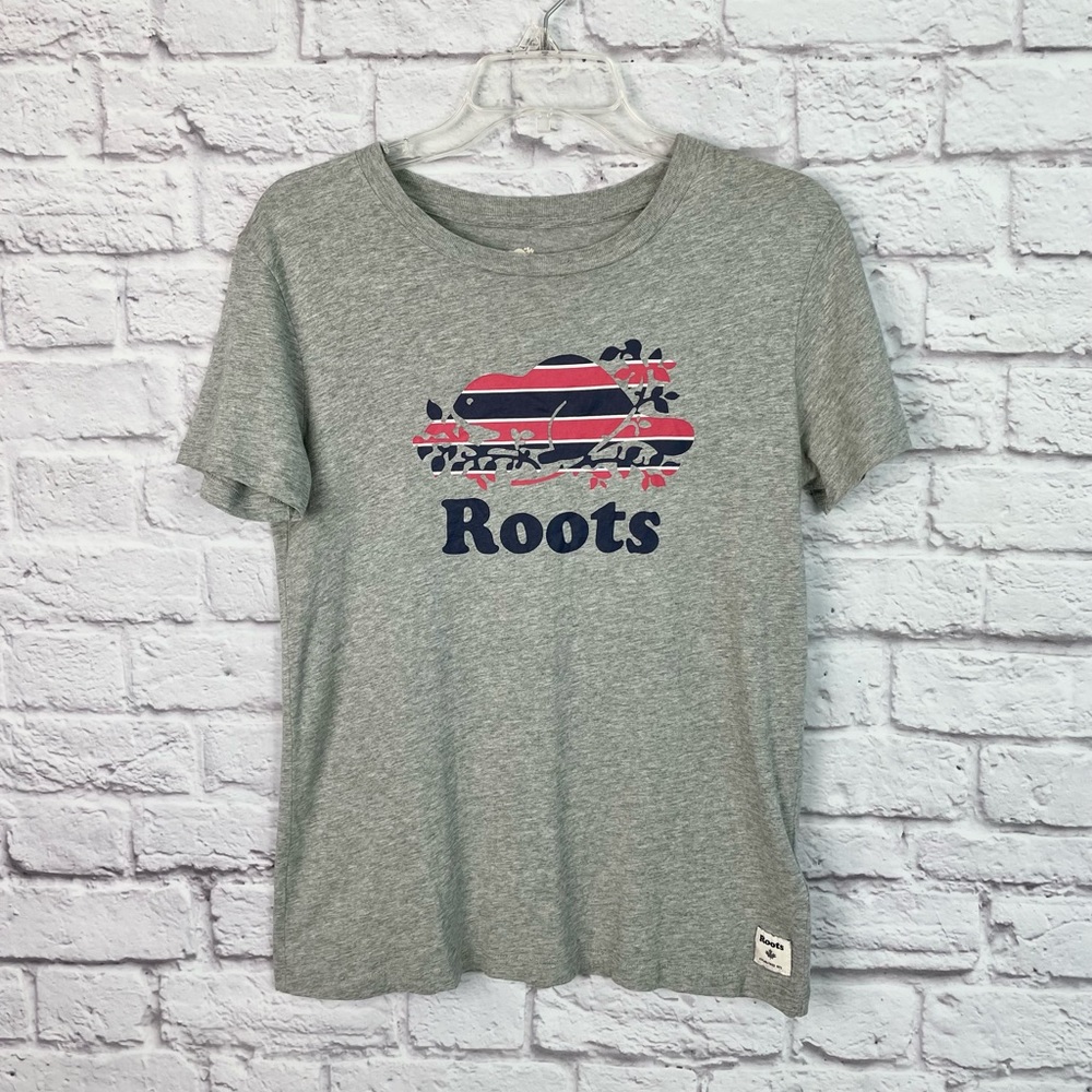 Roots Red and Blue Stripe Logo Tee Size S